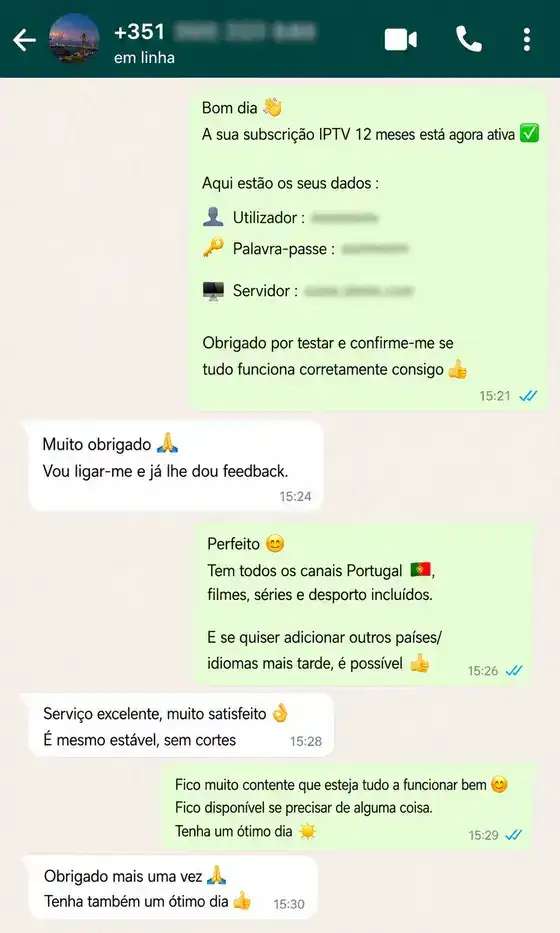Reseña de cliente por WhatsApp sobre IPTV Fútbol España