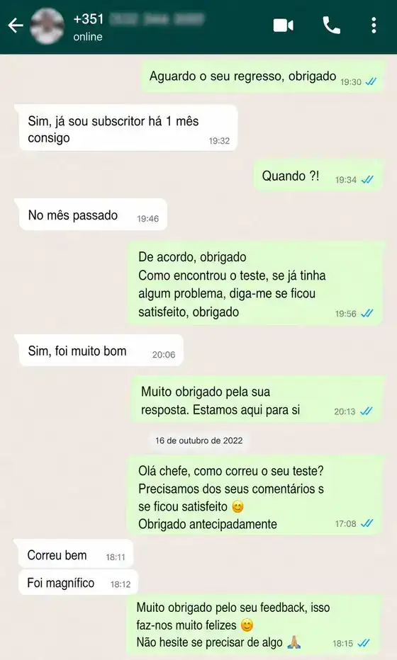 Reseña de cliente por WhatsApp sobre IPTV Fútbol España